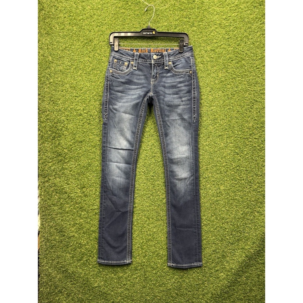 Rock Revival Jessica Jeans Womens 26 Straight Leg Embellished Dark Wash